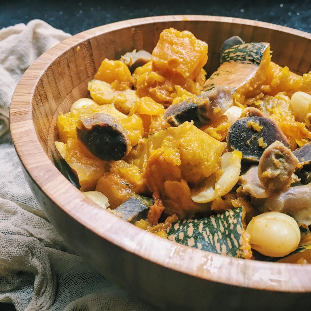 南瓜白果焖鸡珍的做法