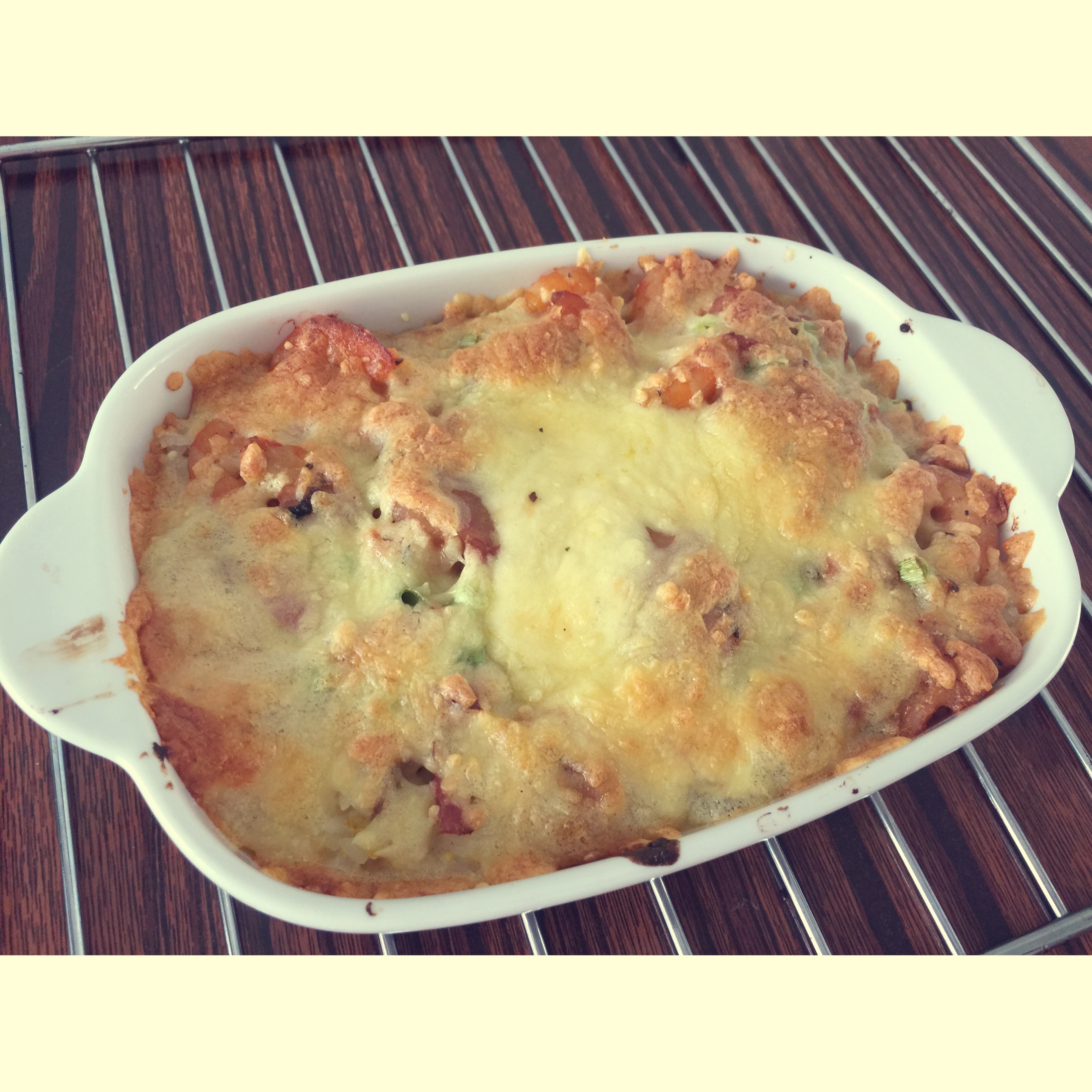 鲜虾培根芝士焗饭