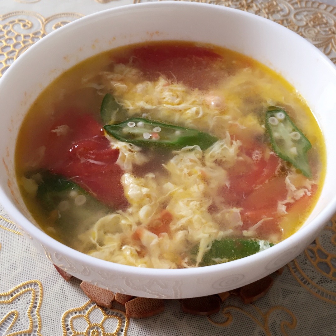 秋葵番茄虾米鸡蛋汤