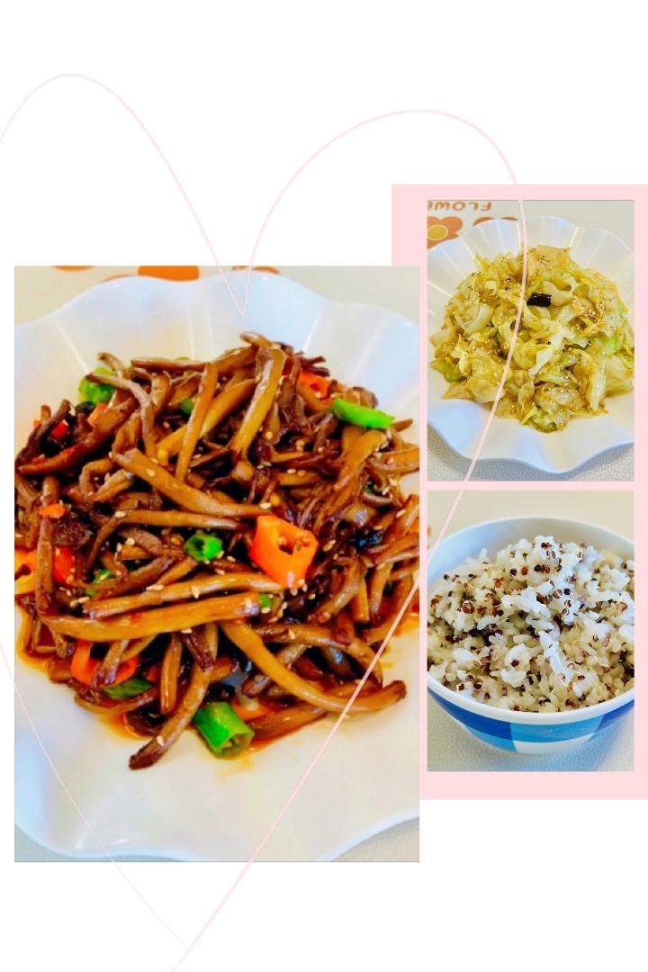 素🉑干煸茶树菇，香辣包菜的做法