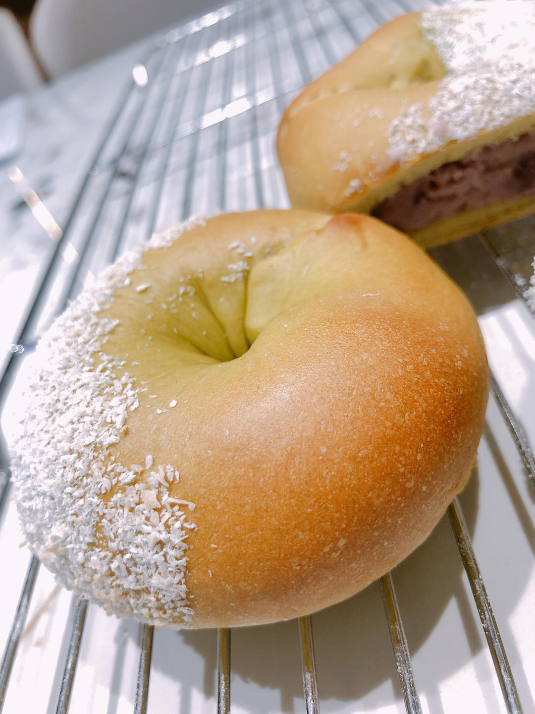 斑斓椰椰芋泥贝果🥯空口吃馅🥥香气浓郁