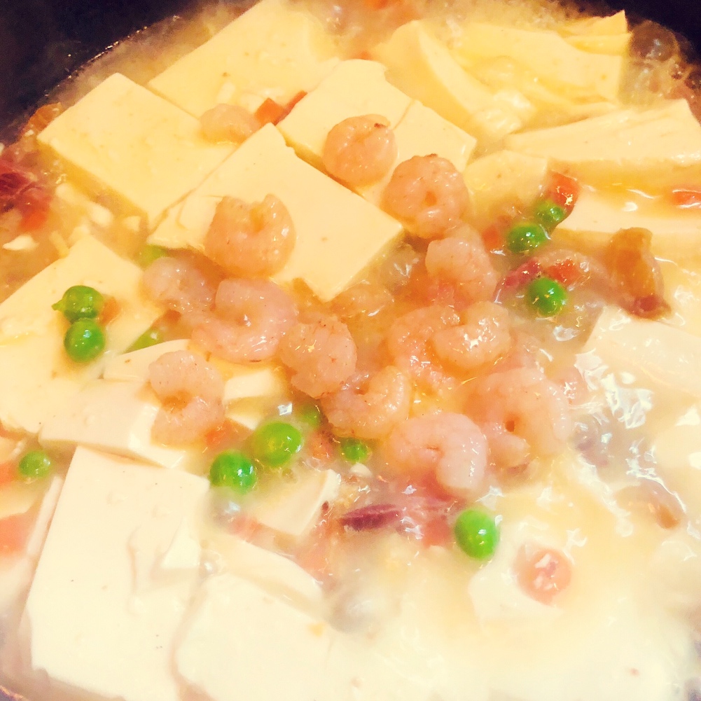 火腿菜—火腿虾仁豆腐的做法