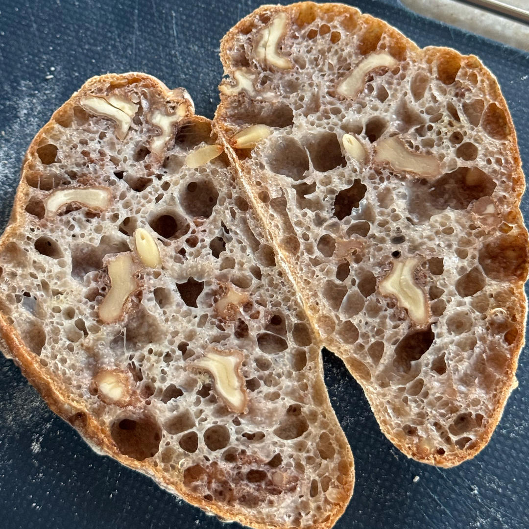 冷藏发酵法——花椒碧根果脆皮大孔洞恰巴塔（无油/减脂）