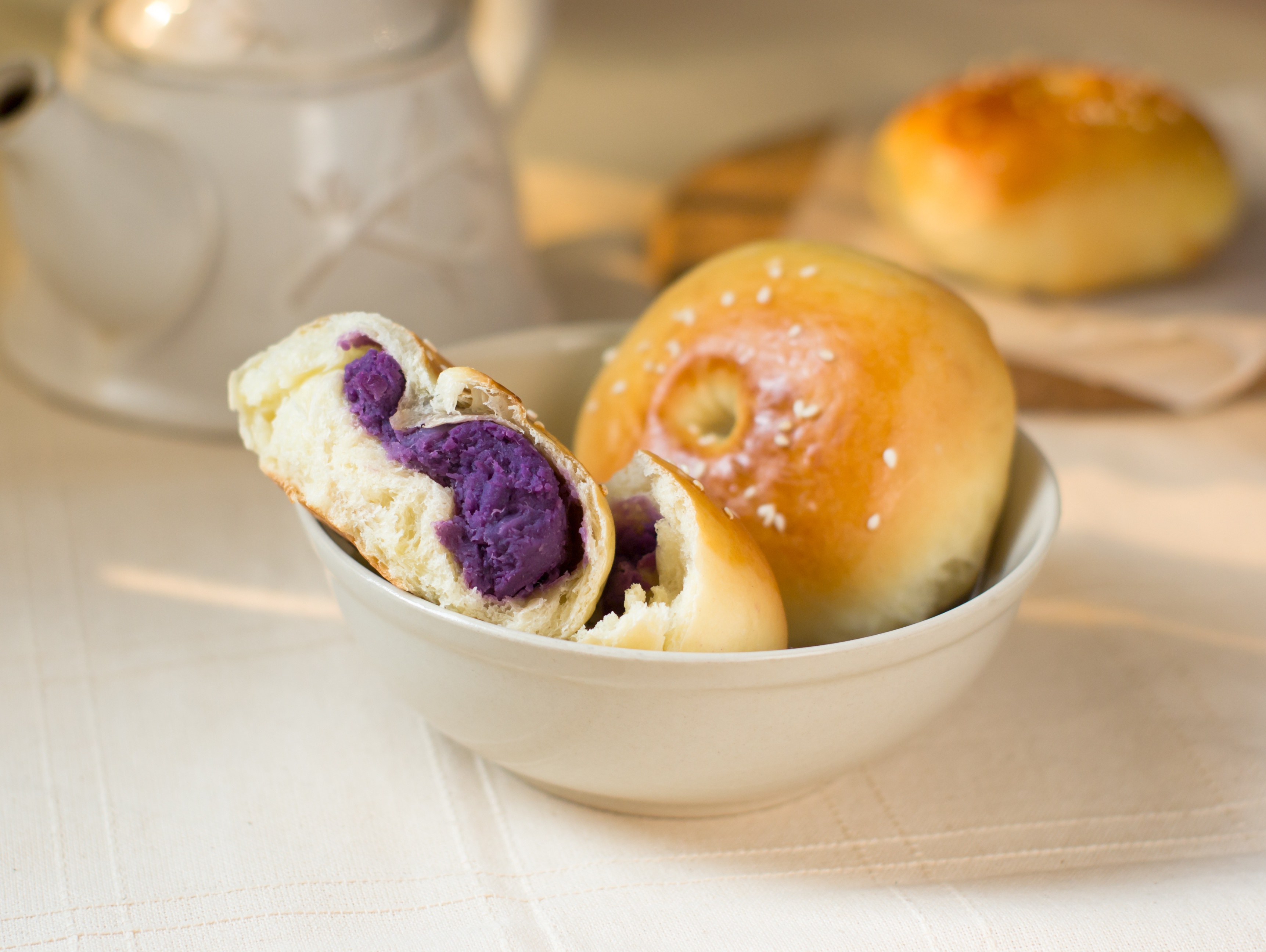 超好用、适合新手的甜面包配方（紫薯圆包）