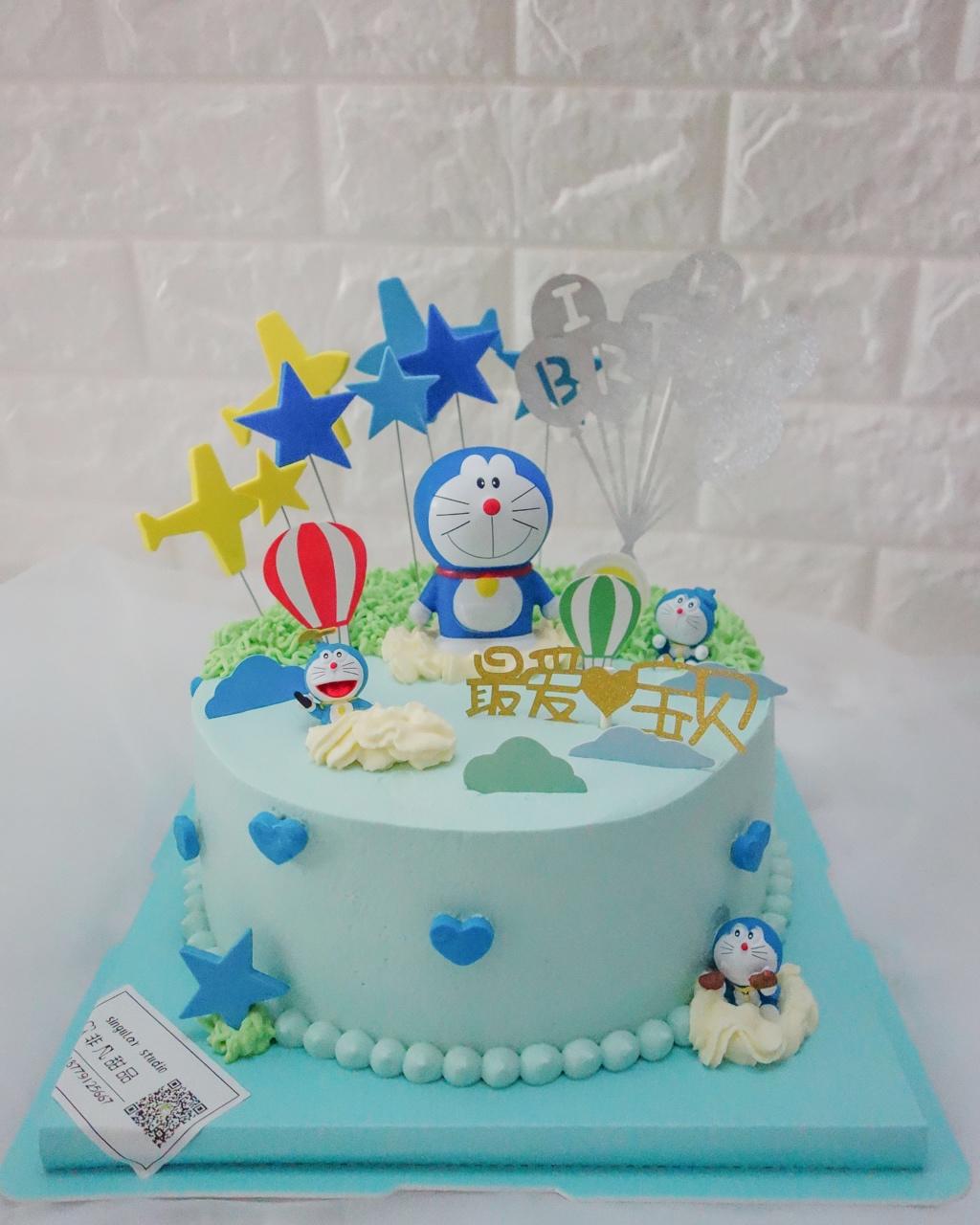 哆啦A梦蓝胖子卡通裱花蛋糕
