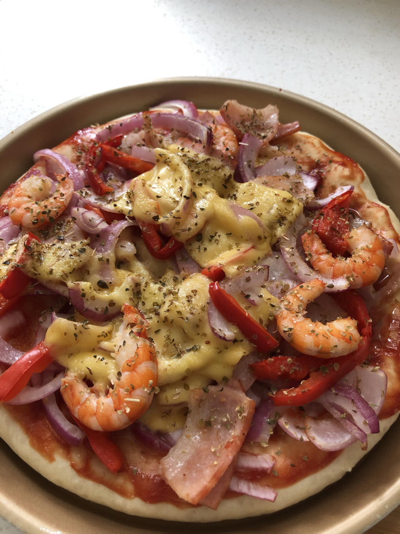 鲜虾🍤培根披萨🍕“内附敲好吃的饼皮做法”