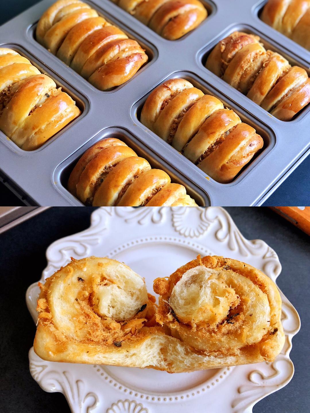 沙拉酱肉松小卷，超软，孩子最爱的小面包