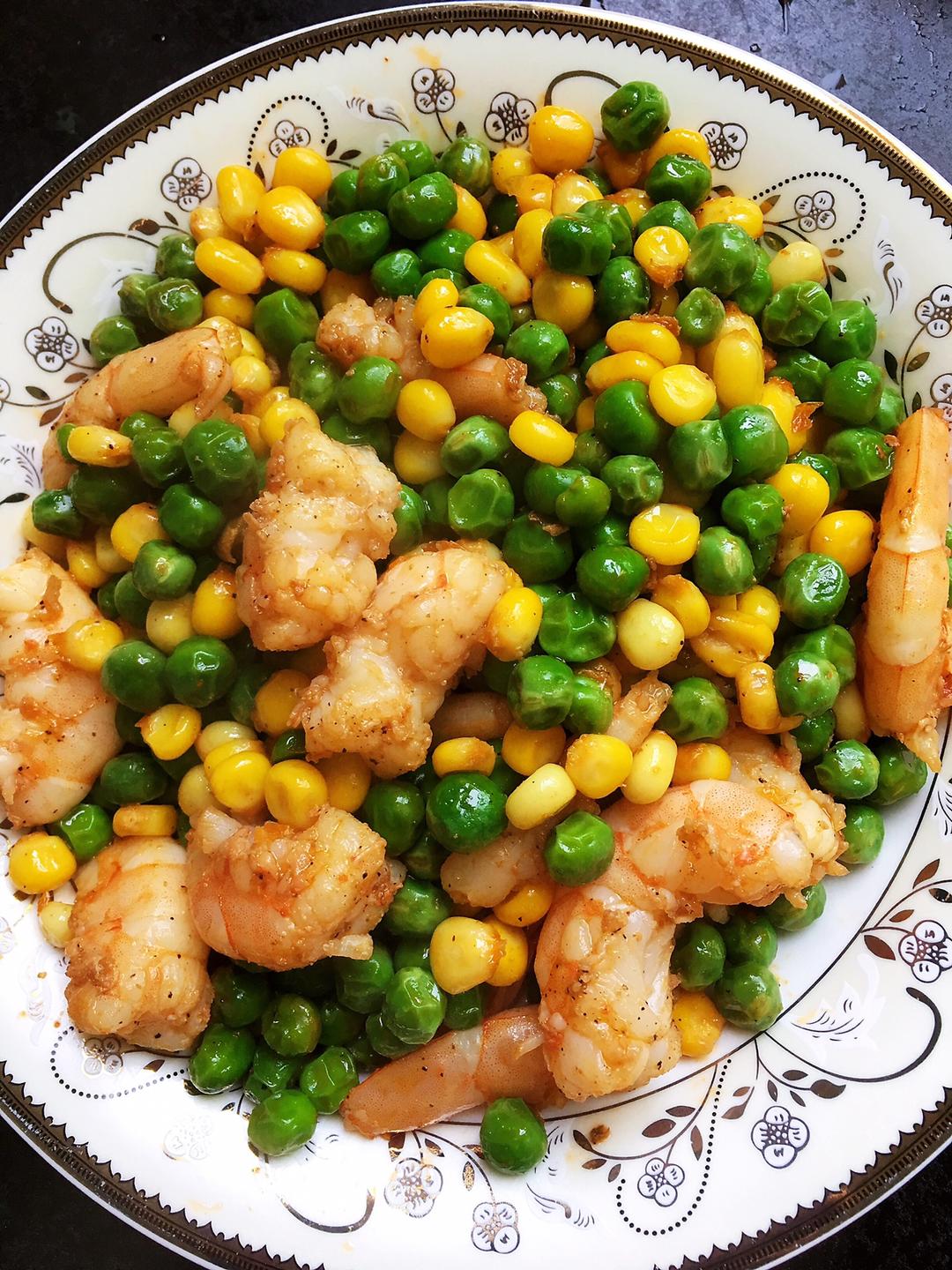 豌豆玉米炒虾仁的做法