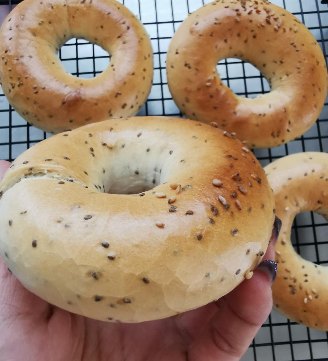 漂亮钻石纹 奇亚籽贝果 减脂必备主食