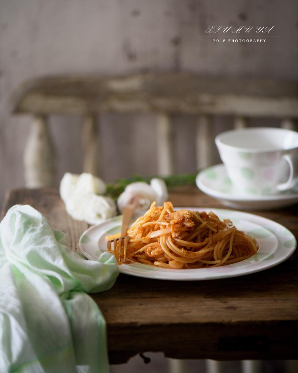 辣白菜五花肉意面