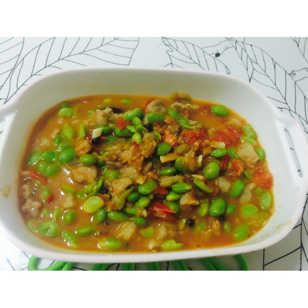 肉末番茄烧毛豆