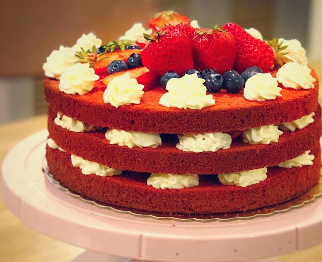 8寸三层红丝绒水果蛋糕【超详尽做法】【DIY生日蛋糕】