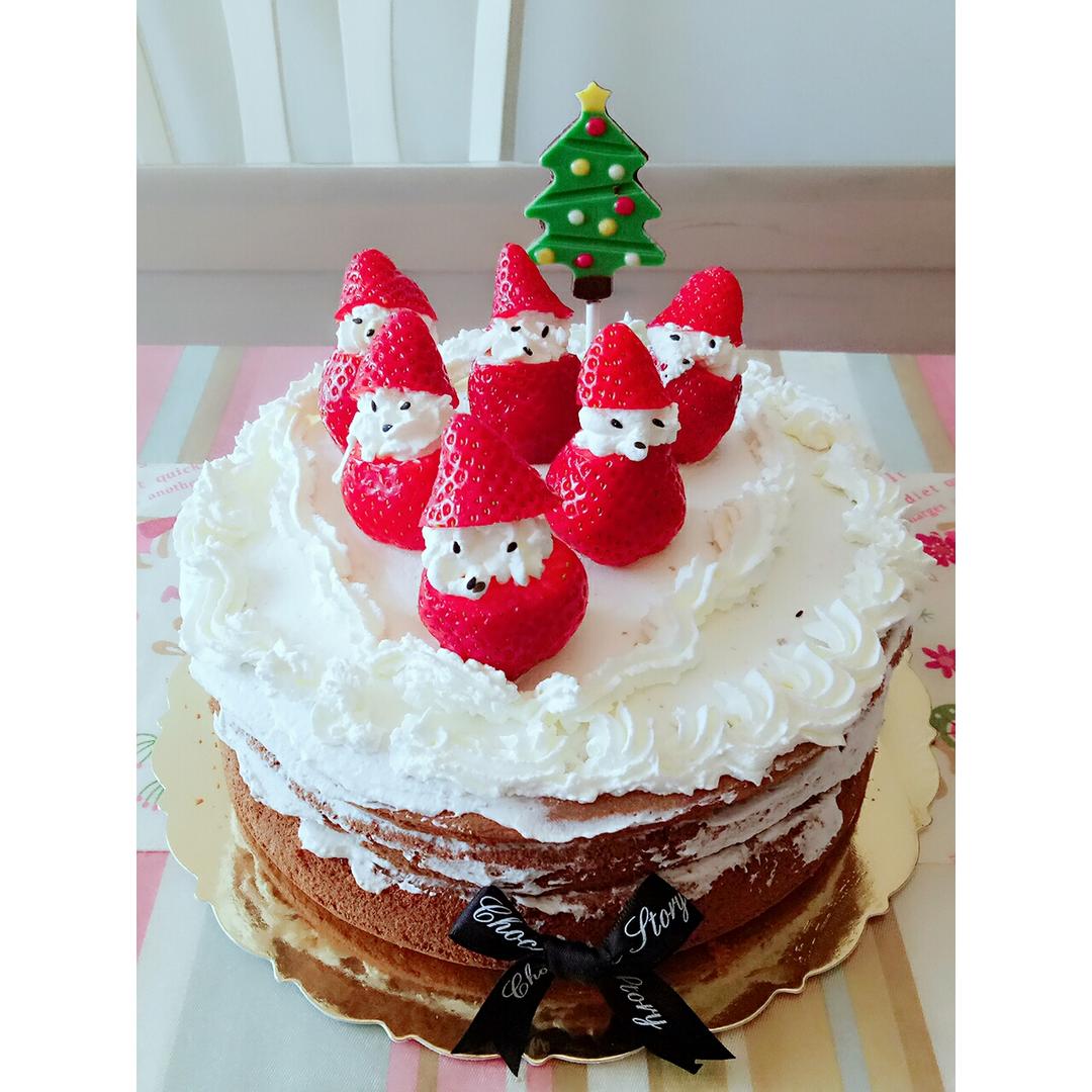 圣诞草莓雪人 红丝绒戚风裸蛋糕