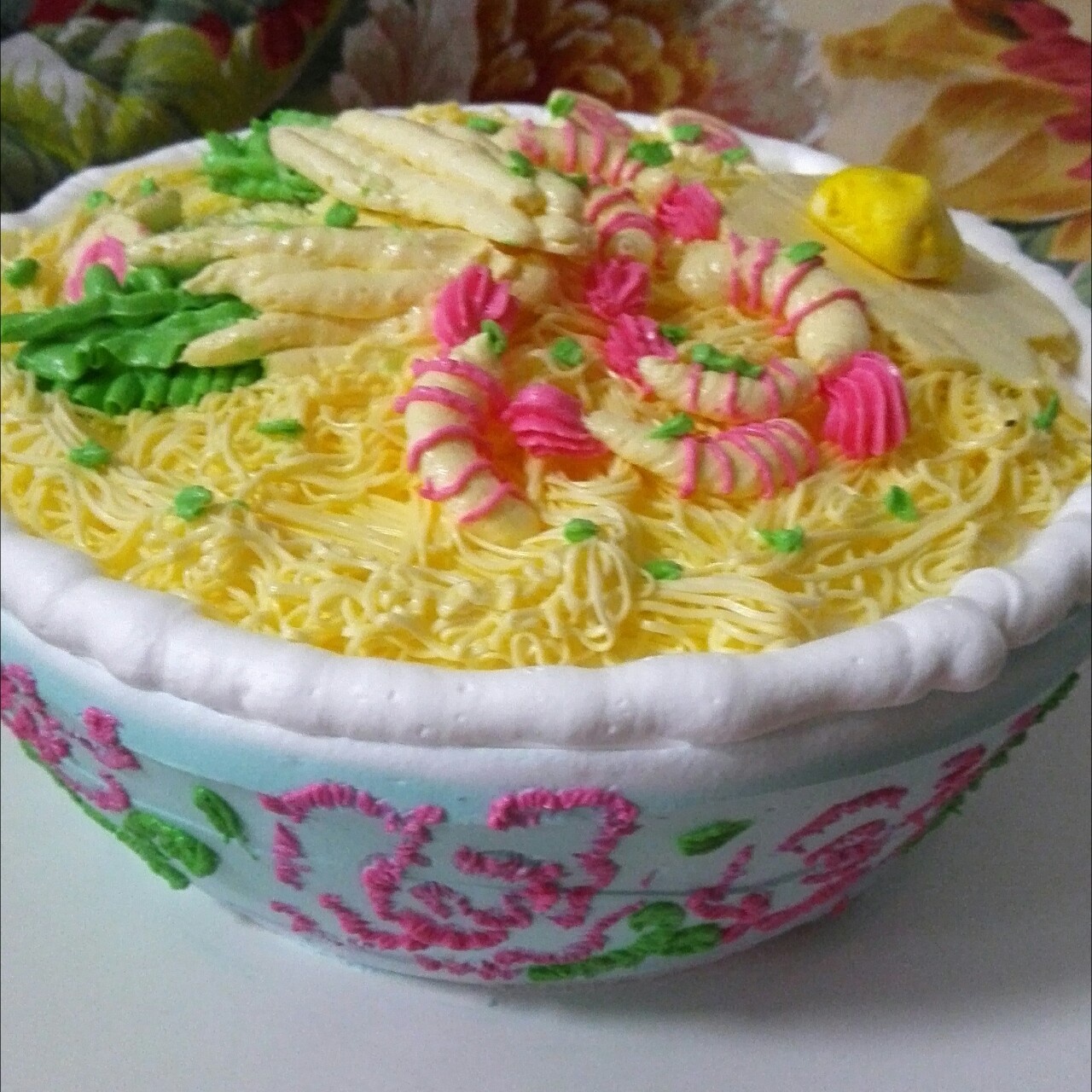 鸡蛋虾仁鱼板面蛋糕(寿面蛋糕)