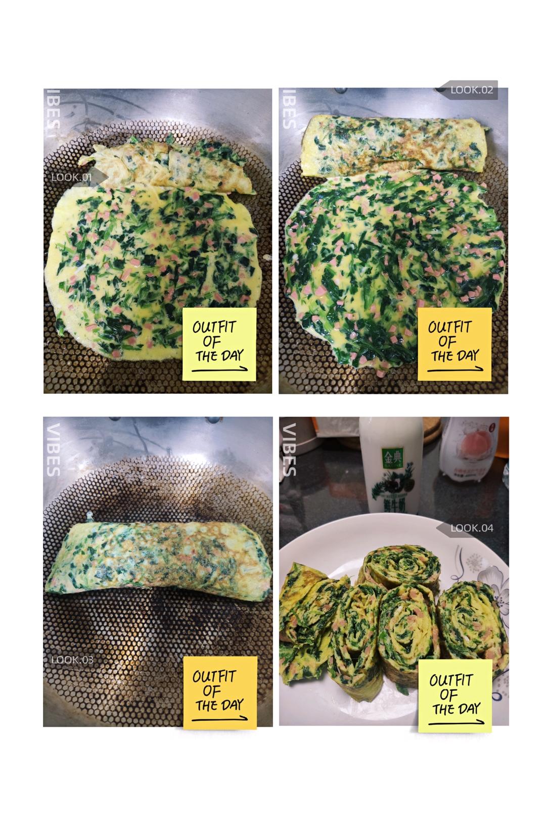 香肠菠菜厚蛋烧，十分钟快手早餐