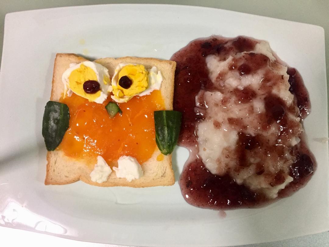 超萌猫头鹰吐司早餐