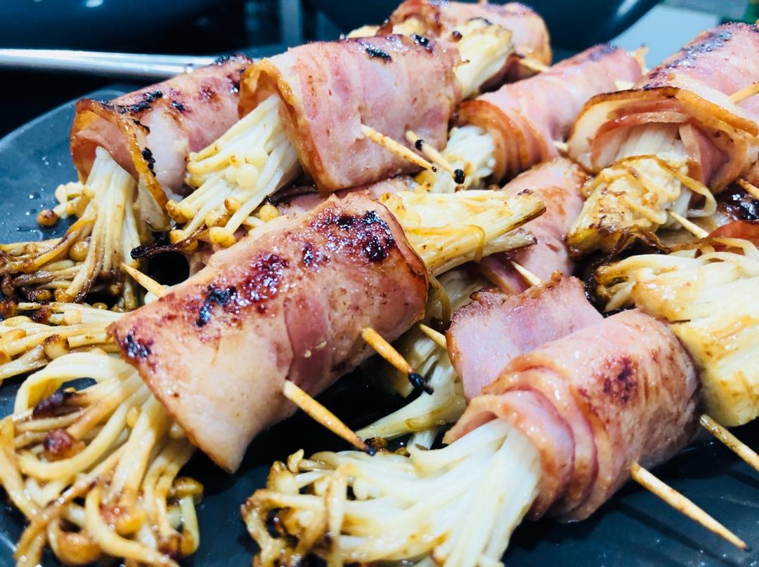 酱煎金针菇培根卷