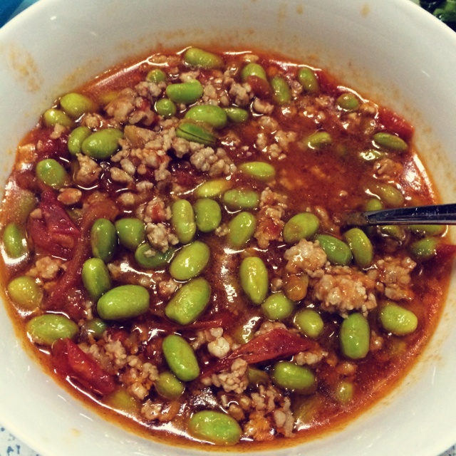 肉末番茄烧毛豆