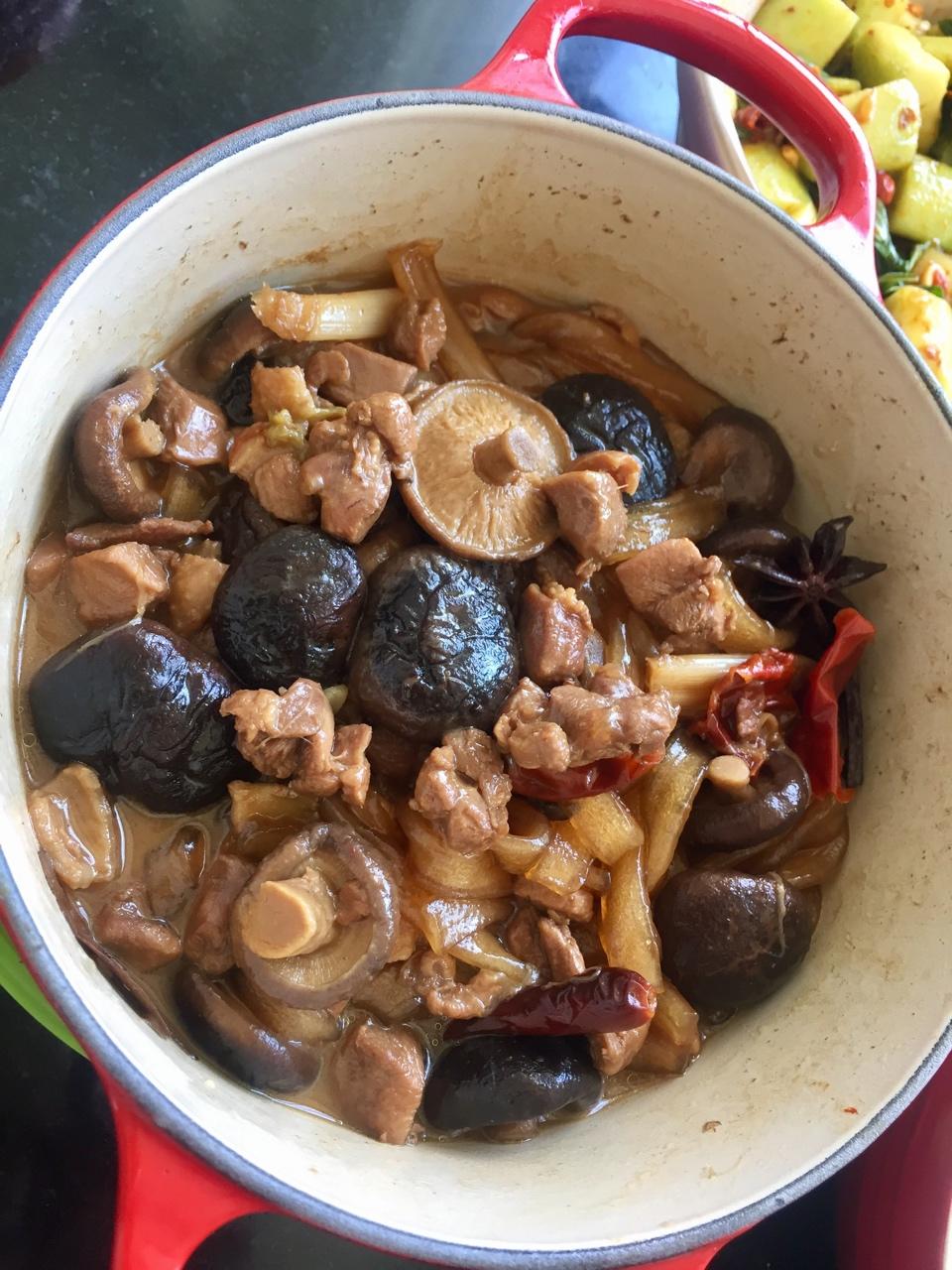 鸡肉蘑菇炖宽粉Stewed Chicken with Glass Noodles