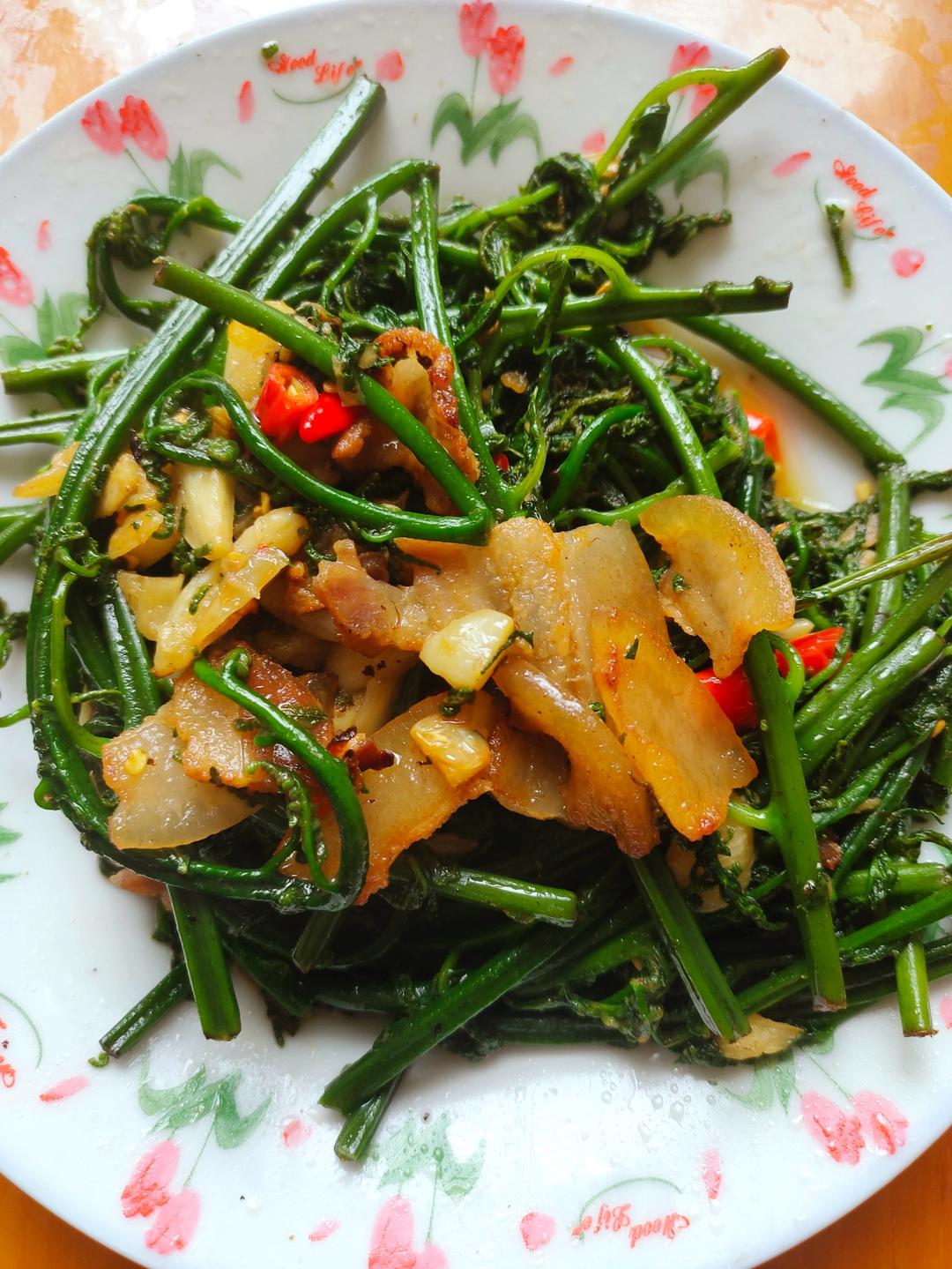 江南特色菜：蕨菜炒腊肉