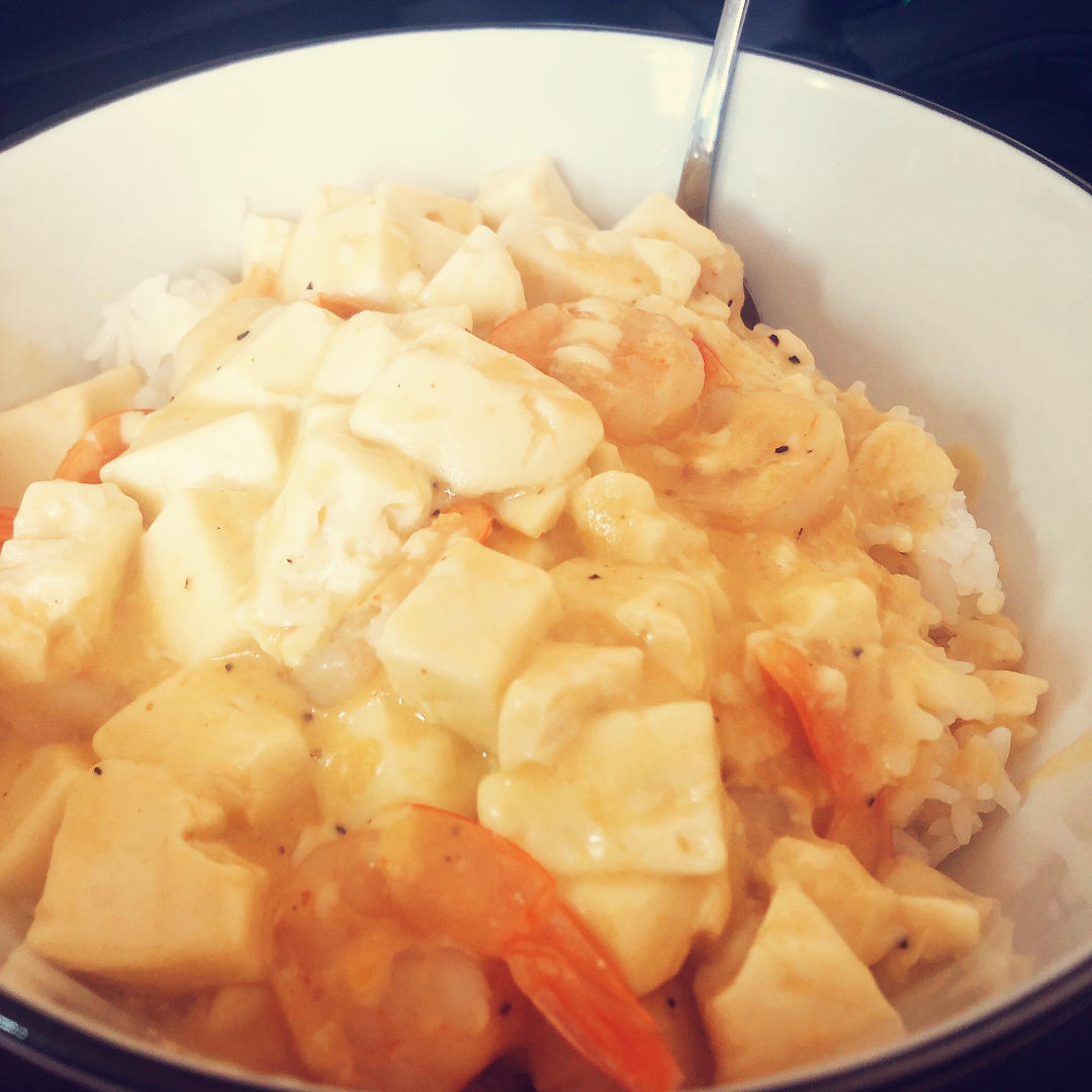 咸蛋黄虾仁豆腐羹