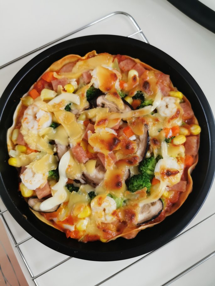 快手早餐—饺子皮版披萨