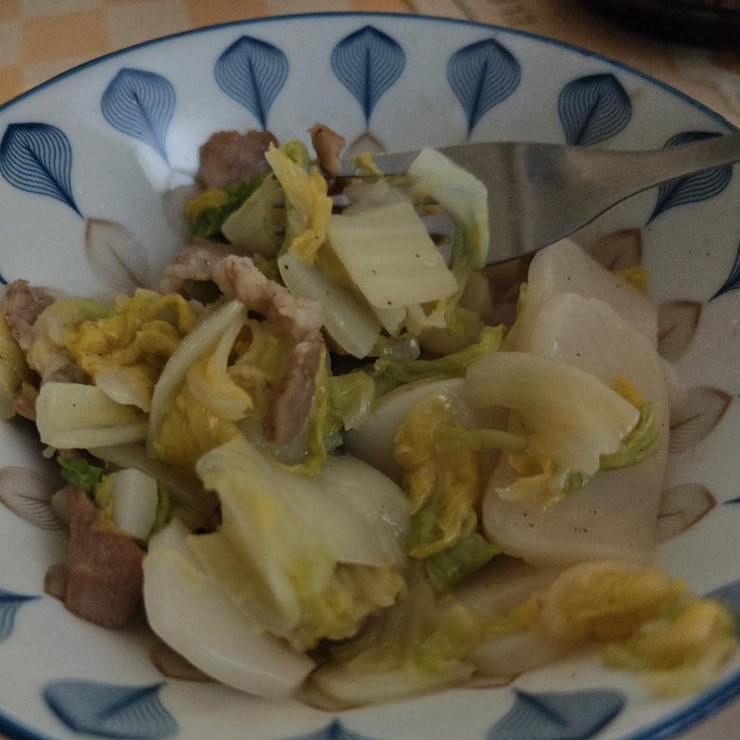 不挑锅、不焦不沾的黄芽菜肉丝炒年糕