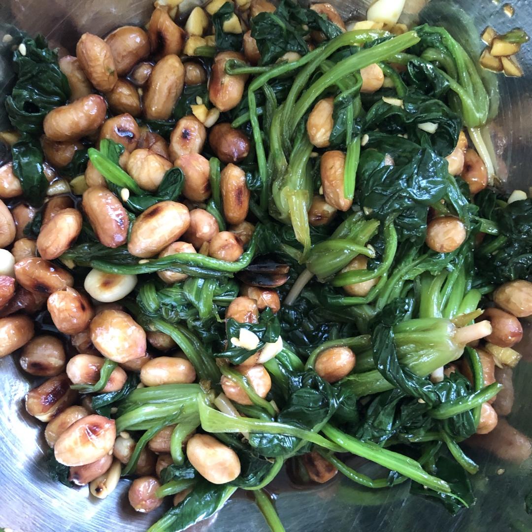 凉拌陈醋菠菜花生米（东北版）