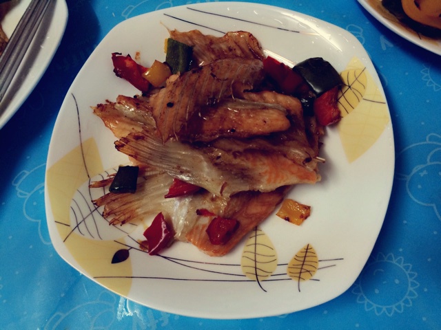 香烤三文鱼&小米--baked salmon and couscous