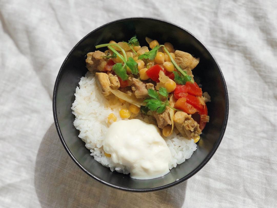 椰香鸡肉鹰嘴豆辣咖喱饭 （附带纯素Vegan版）｜#Healthymeals#