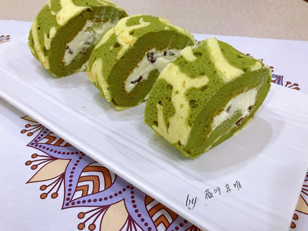 唐草纹抹茶奶酪蜜豆卷
