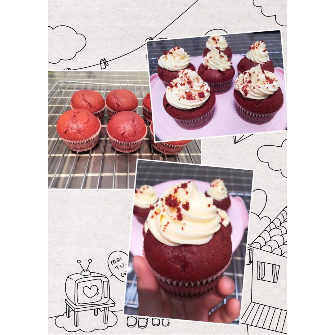 传统红丝绒杯子蛋糕（极软无泡打粉）Red velvet cupcake