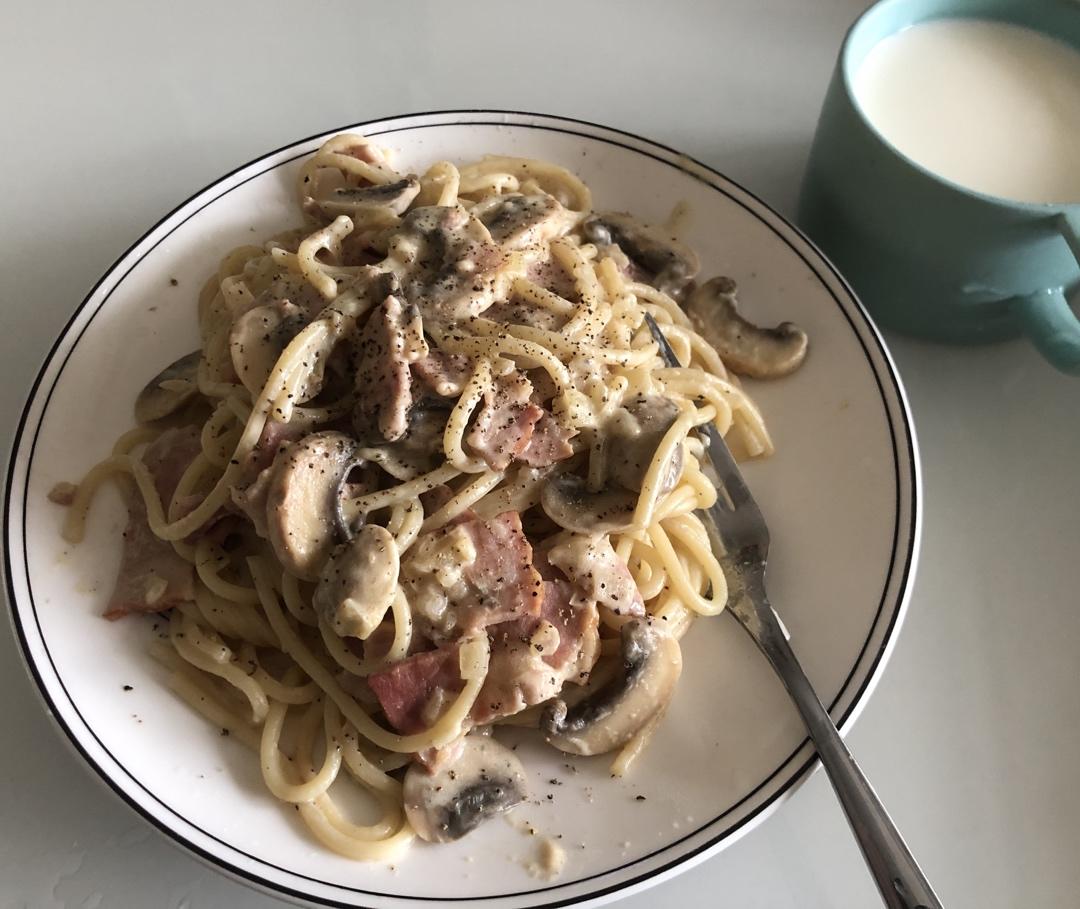 低卡伪白酱奶油培根蘑菇意大利面｜#Healthymeals# 减脂必撸02