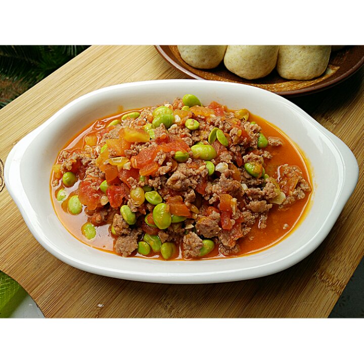 肉末番茄烧毛豆