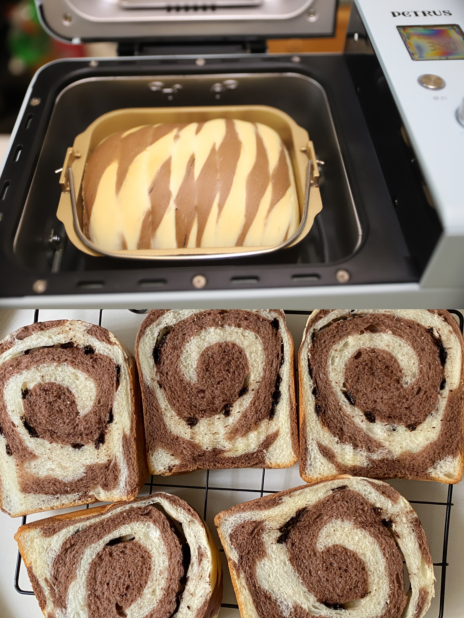 面包机版巧克力可可双色吐司的做法