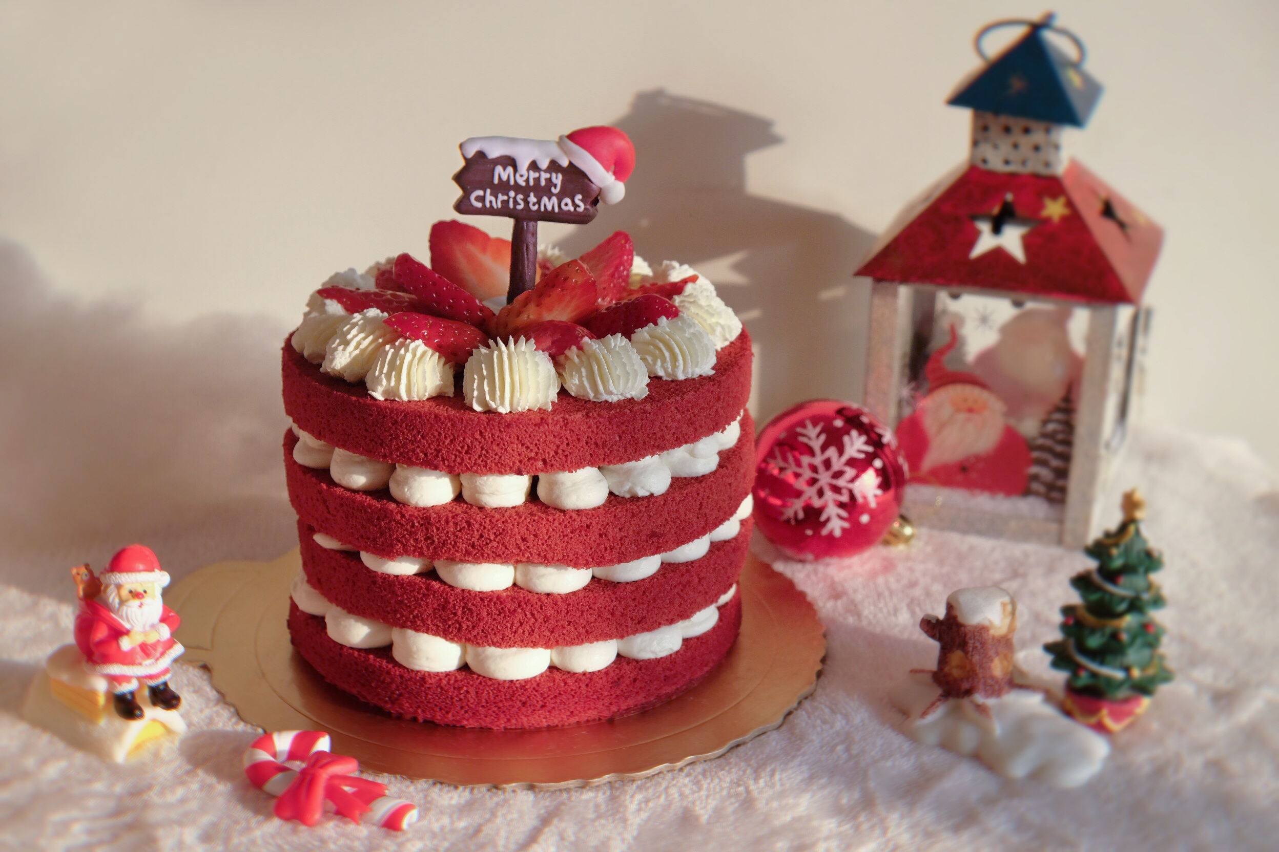 圣诞红丝绒海绵蛋糕/古早蛋糕/裸蛋糕