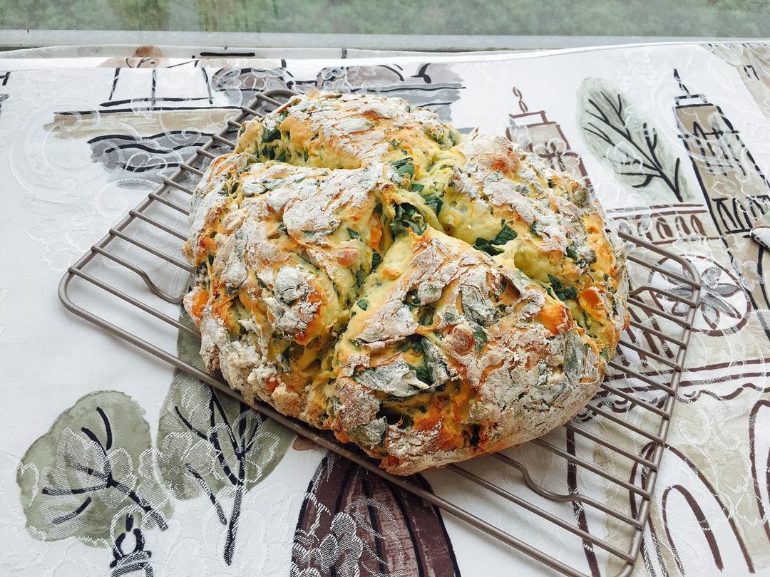 菠菜南瓜奶酪丹波面包丨健康·烘焙
