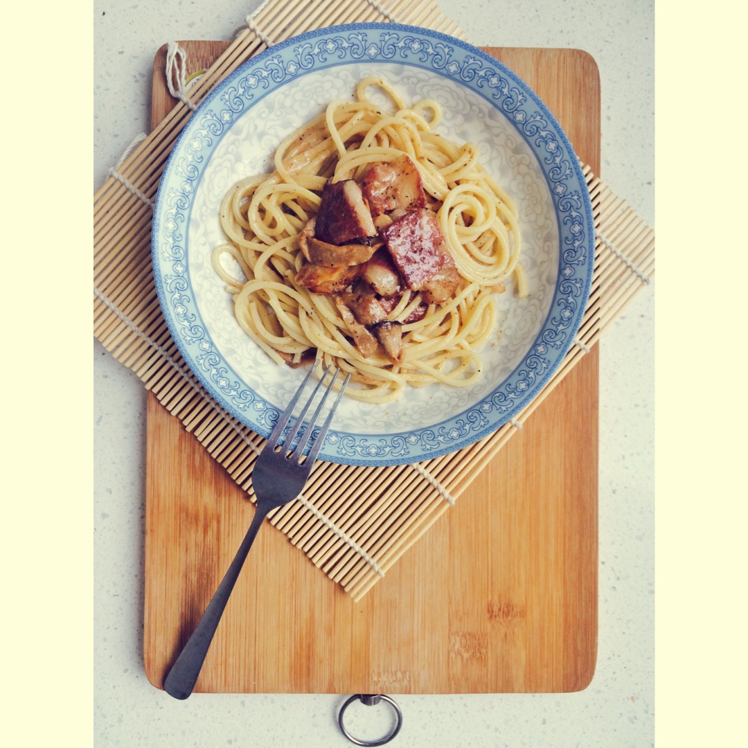 奶油培根蘑菇意面