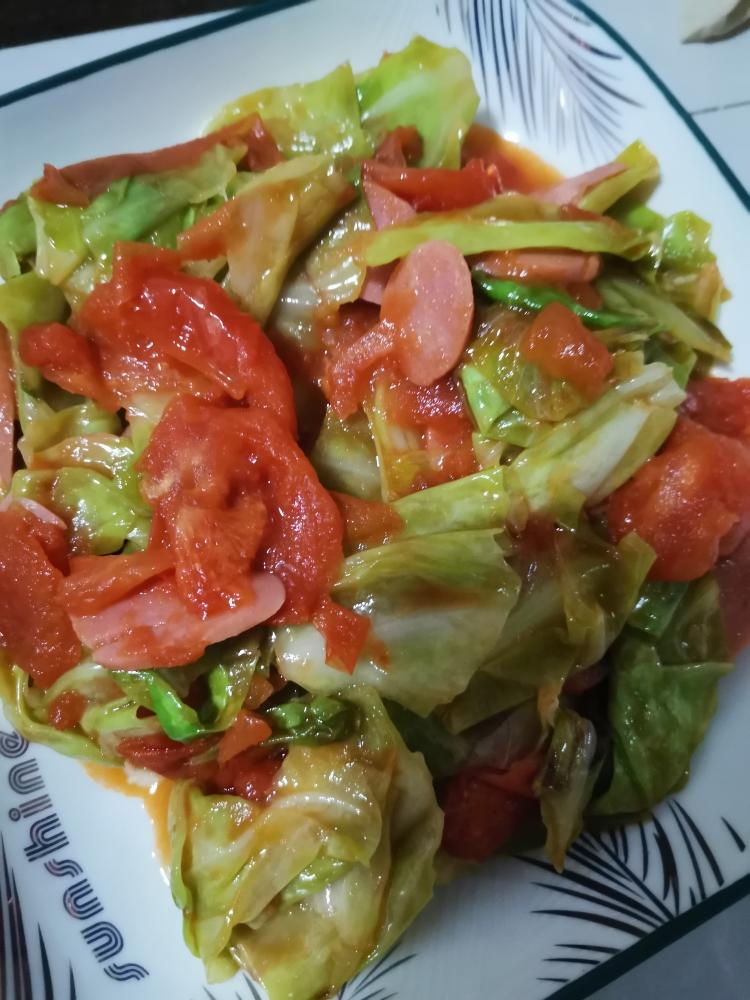 西红柿炒甘蓝的做法
