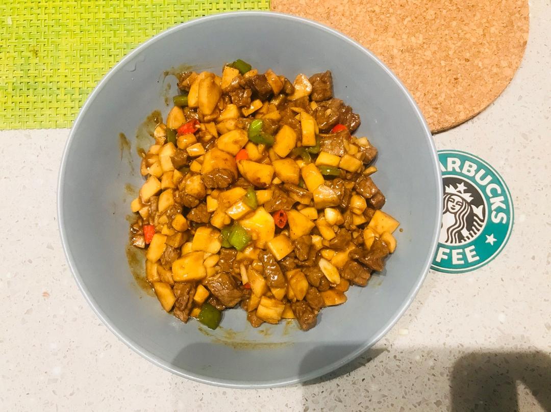 家常菜~杏鲍菇烧牛肉粒