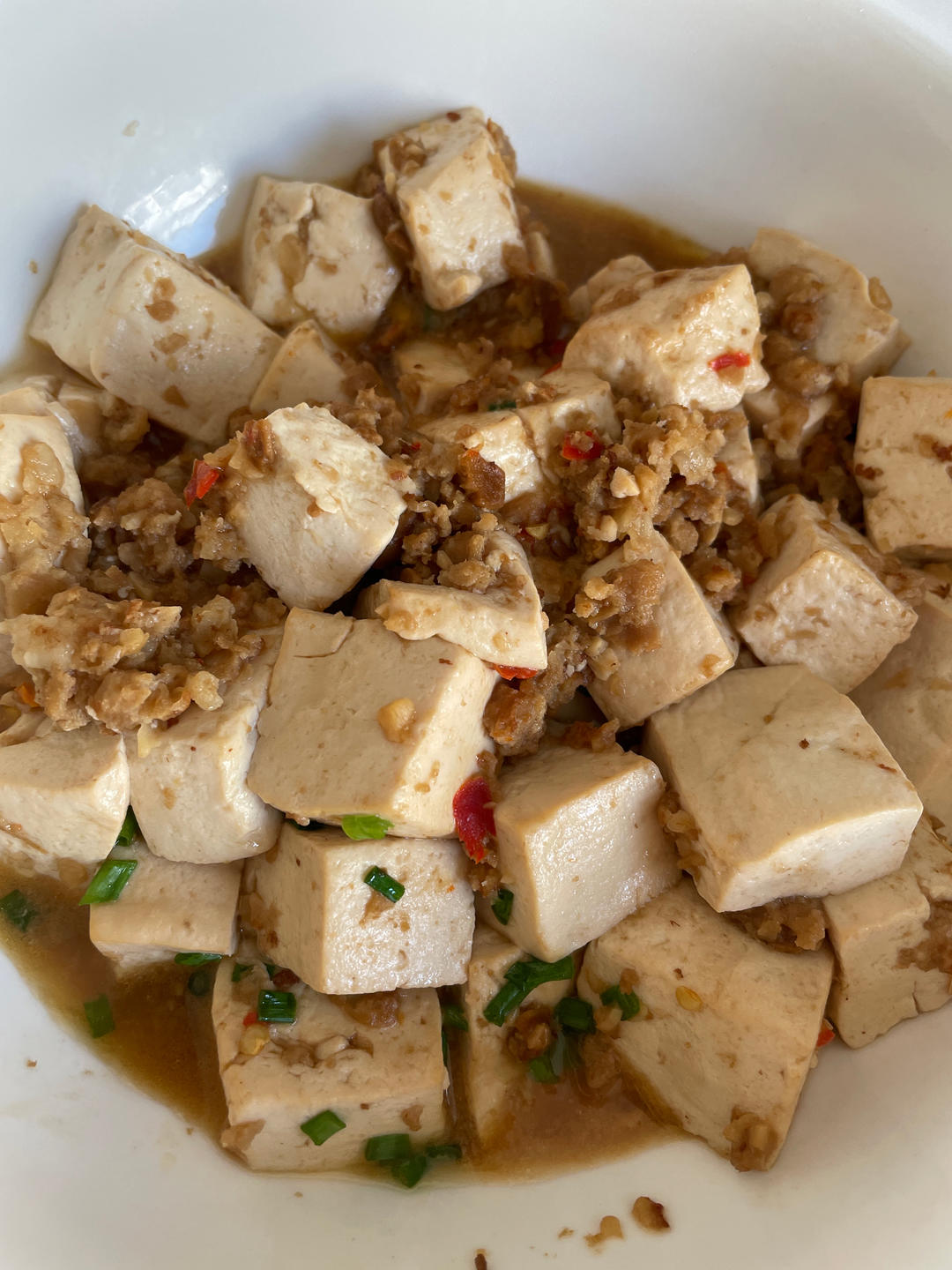 麻婆豆腐（嫩豆腐、肉末、豆瓣酱、花椒粉、蒜末）