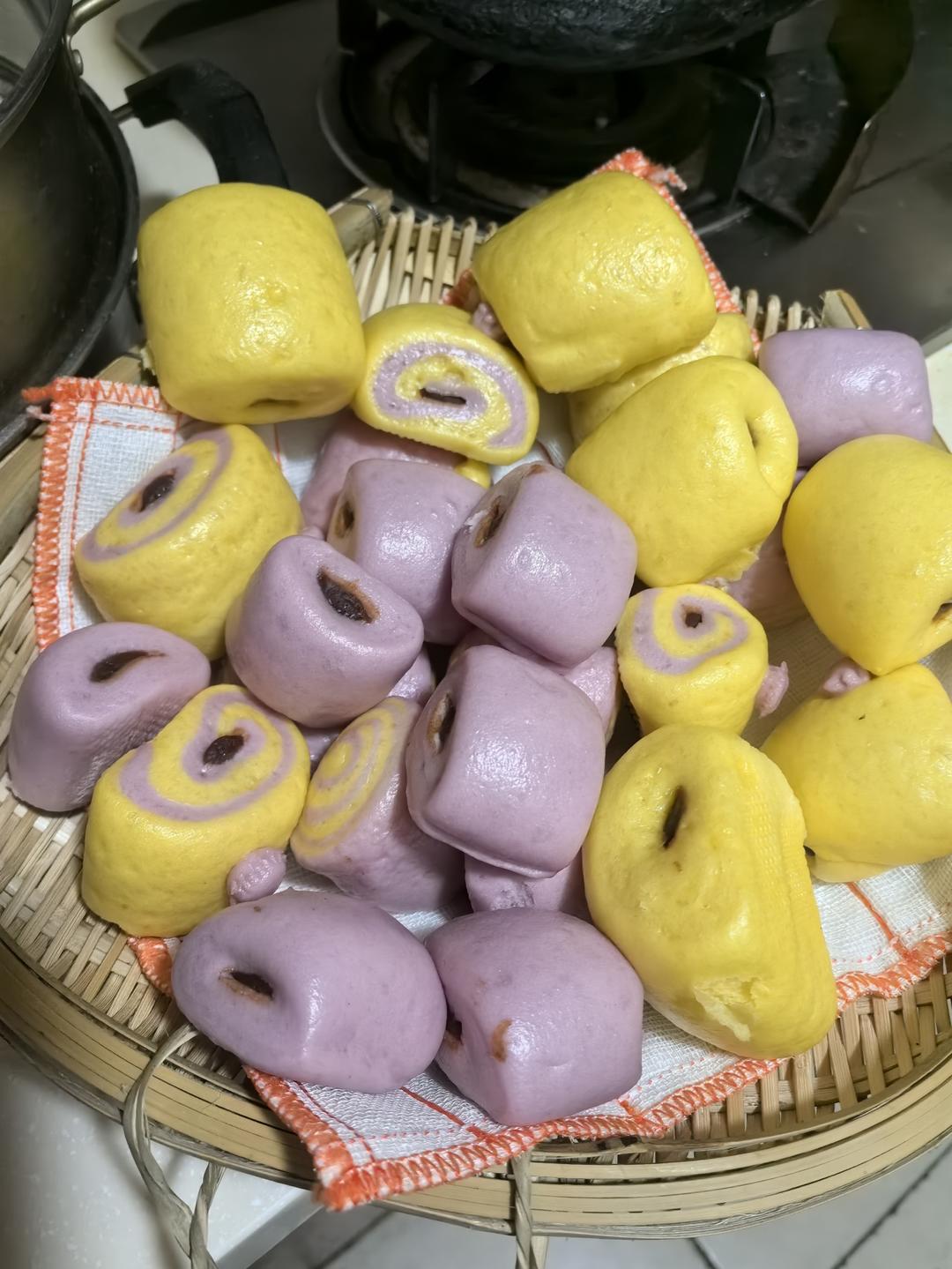 彩色果蔬夹心小馒头|一次学会多种口味～