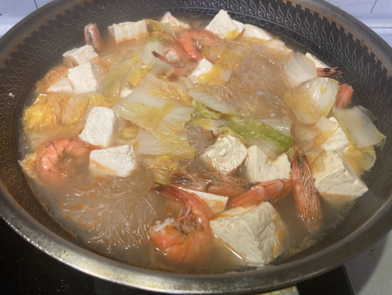 大虾白菜粉丝豆腐汤
