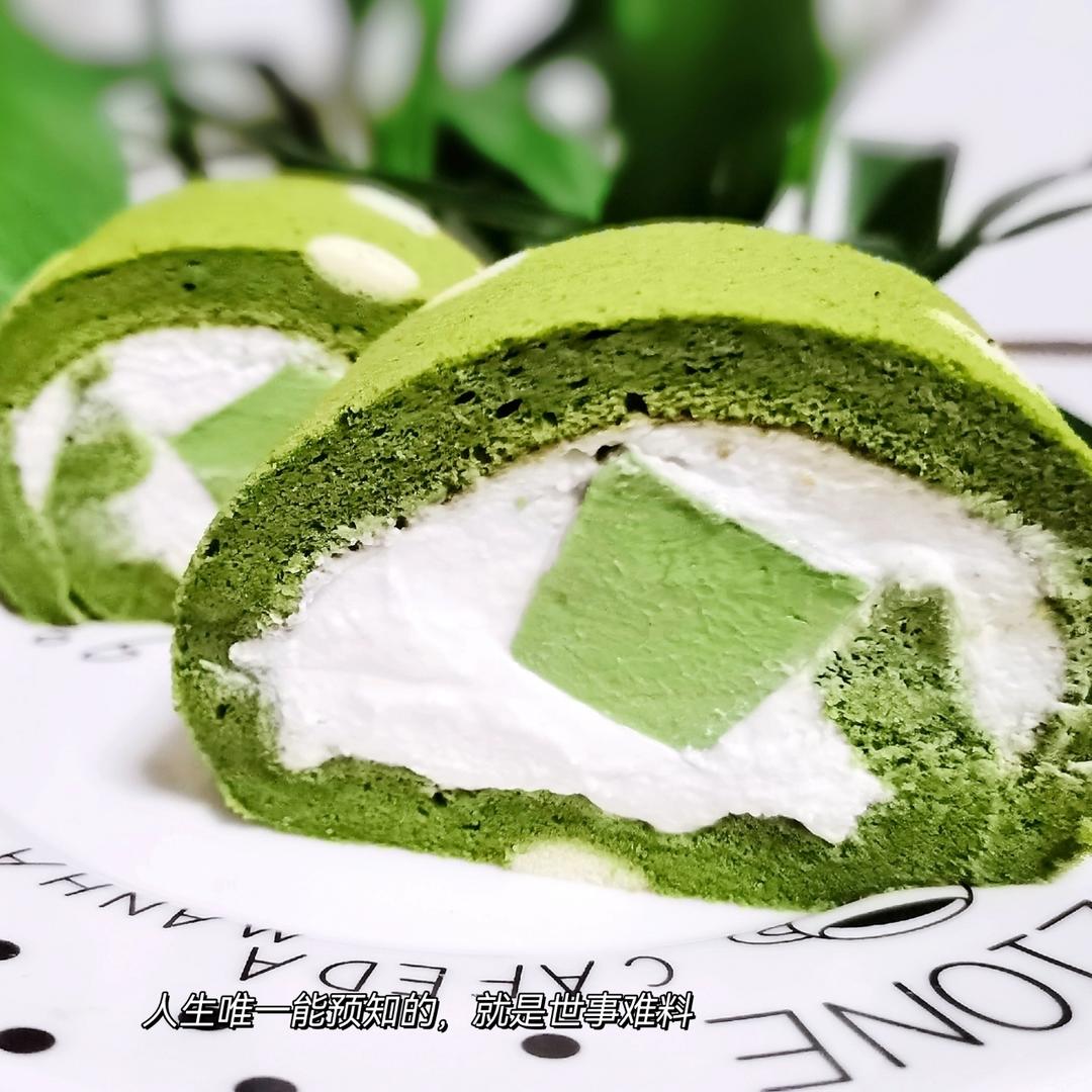 波点抹茶奶冻蛋糕卷