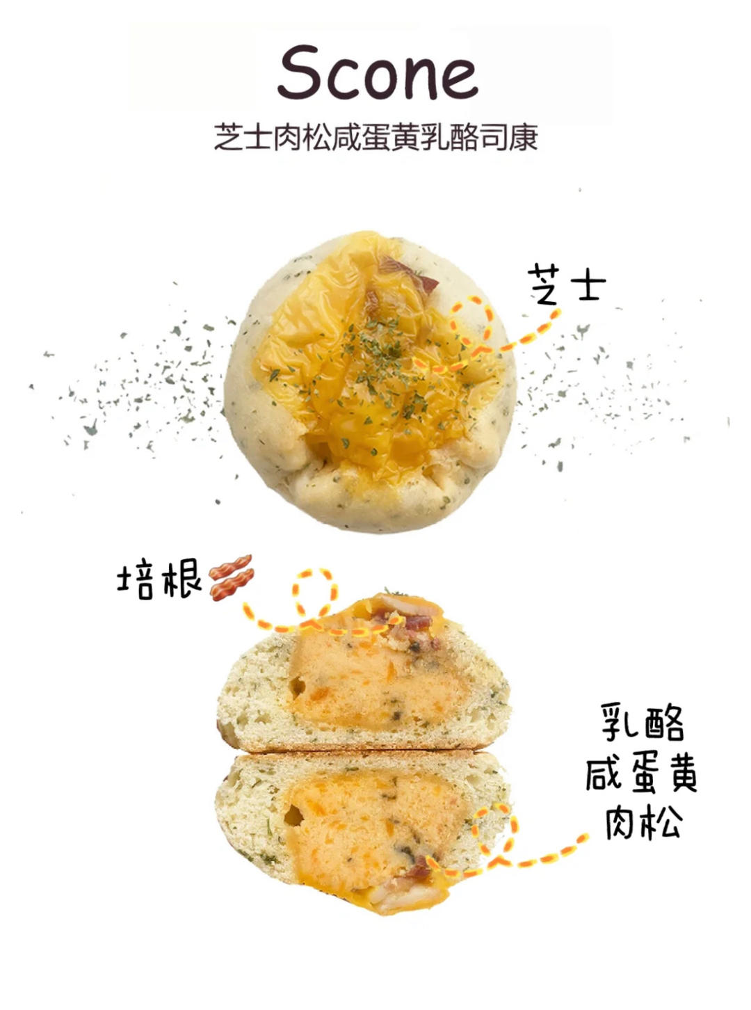芝士培根咸蛋黄肉松乳酪司康
