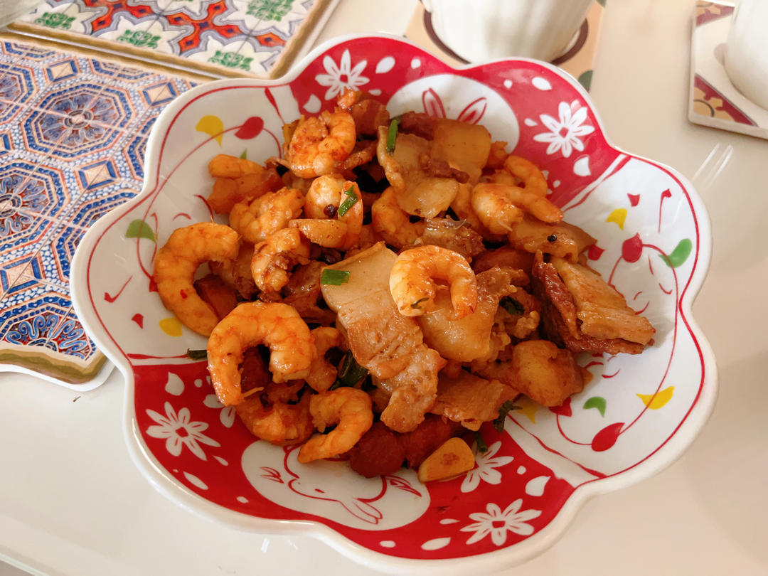 啫啫双脆(鲜虾五花肉煲)