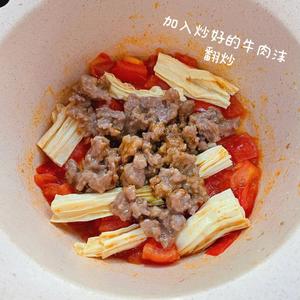 番茄牛肉沫腐竹煲的做法 步骤5