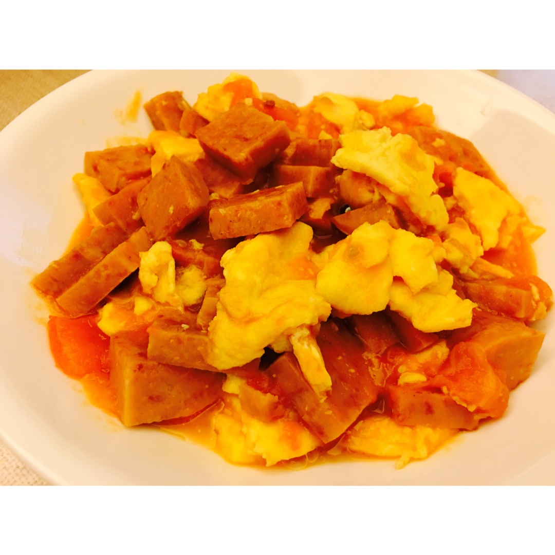 西红柿鸡蛋炒午餐肉