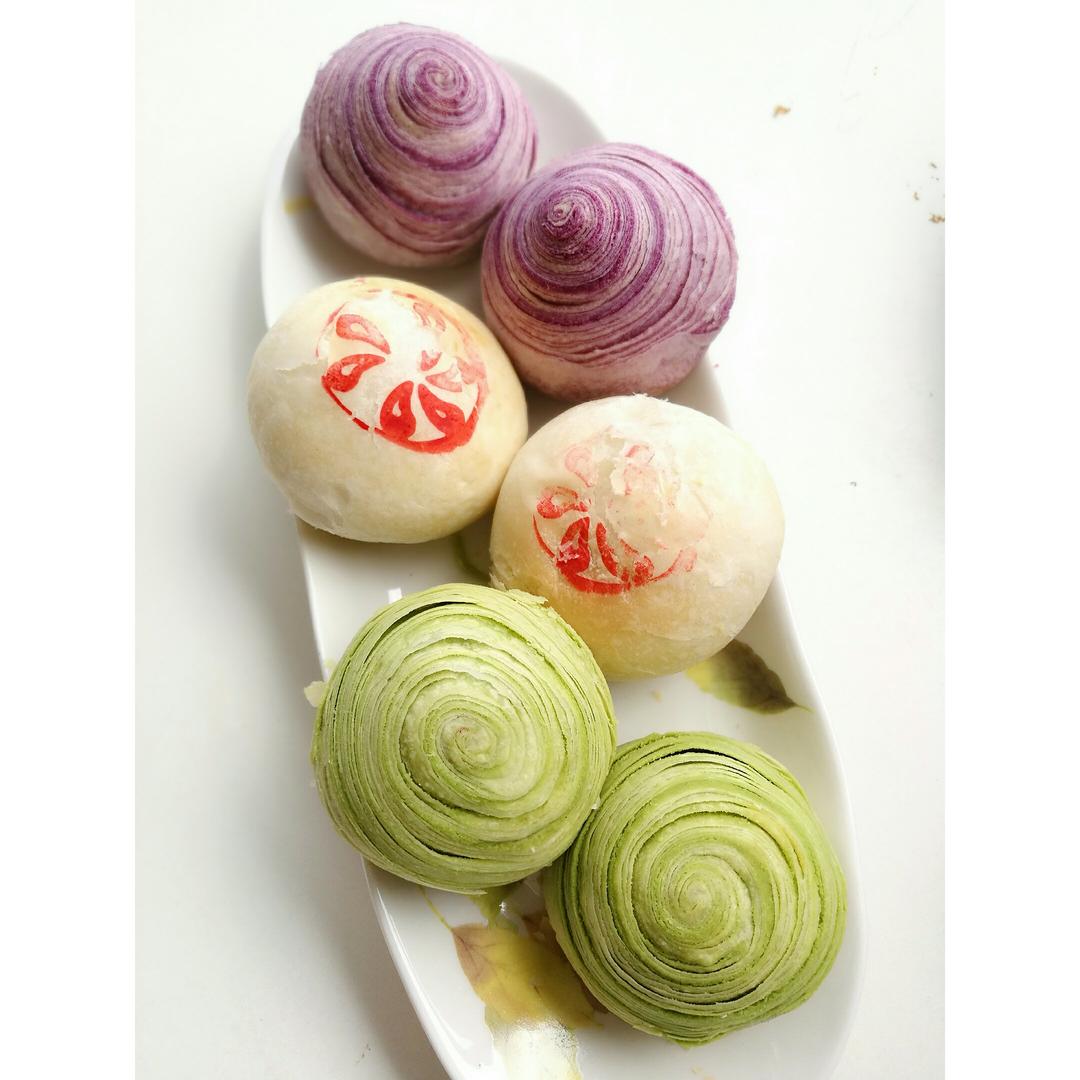 蛋黄酥~紫薯、抹茶、原味~花好月圆，中秋快乐~内附一次做六色蛋黄酥方法~