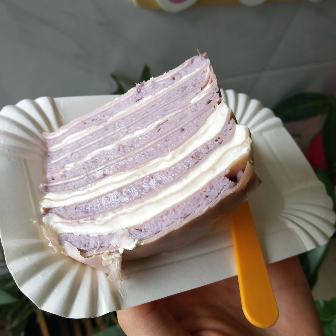 lu84做的低脂渐变芋泥千层蛋糕热着吃的千层